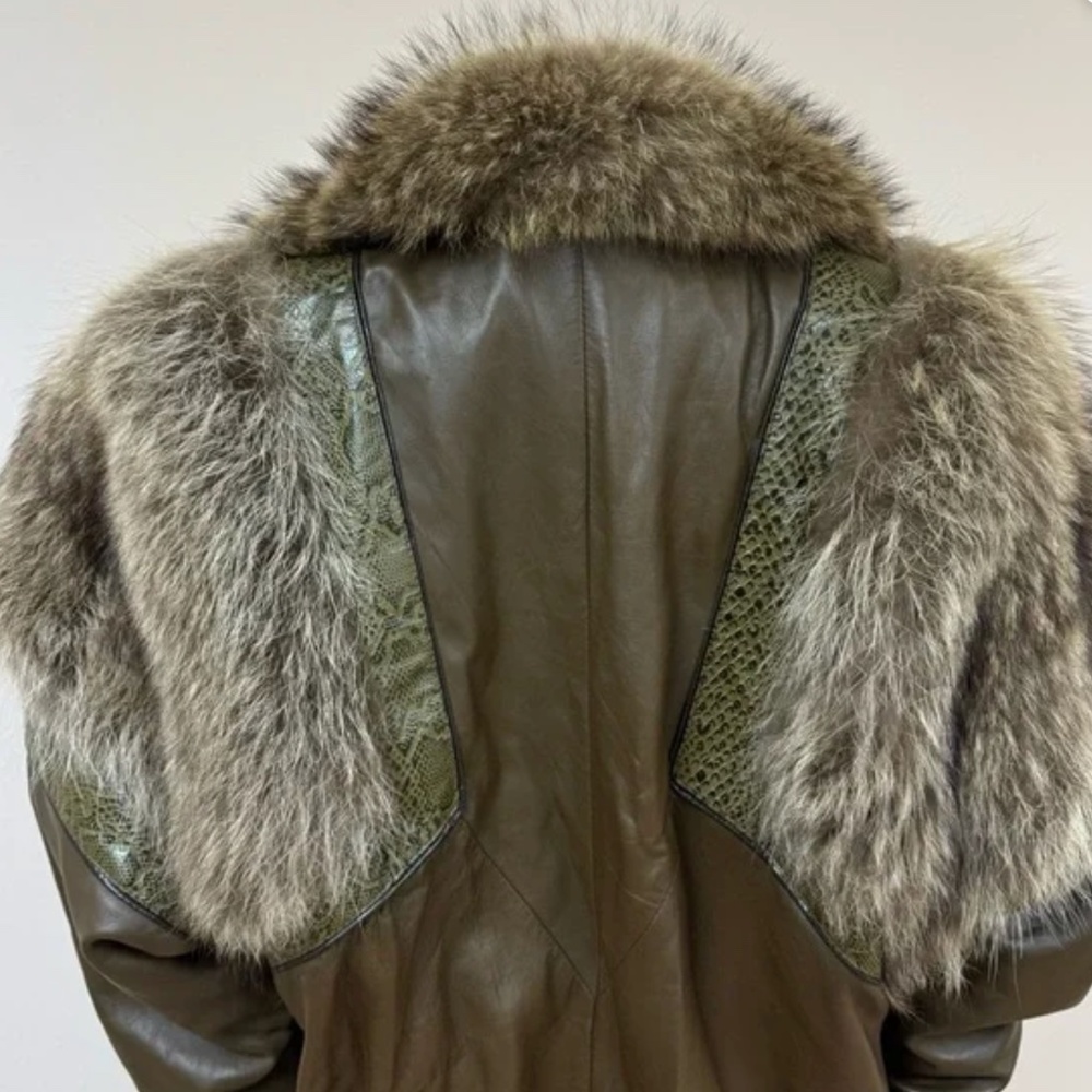 Marvin Richards Genuine Leather Snake Print Fox Fur Collar Coat Jacket Sz S - Picture 6 of 16